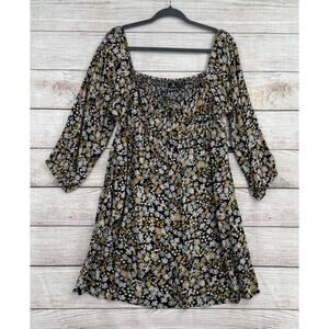 Volcom J'Taime Floral Mini Dress Youth Girl's Size 12 Black/Yellow NEW